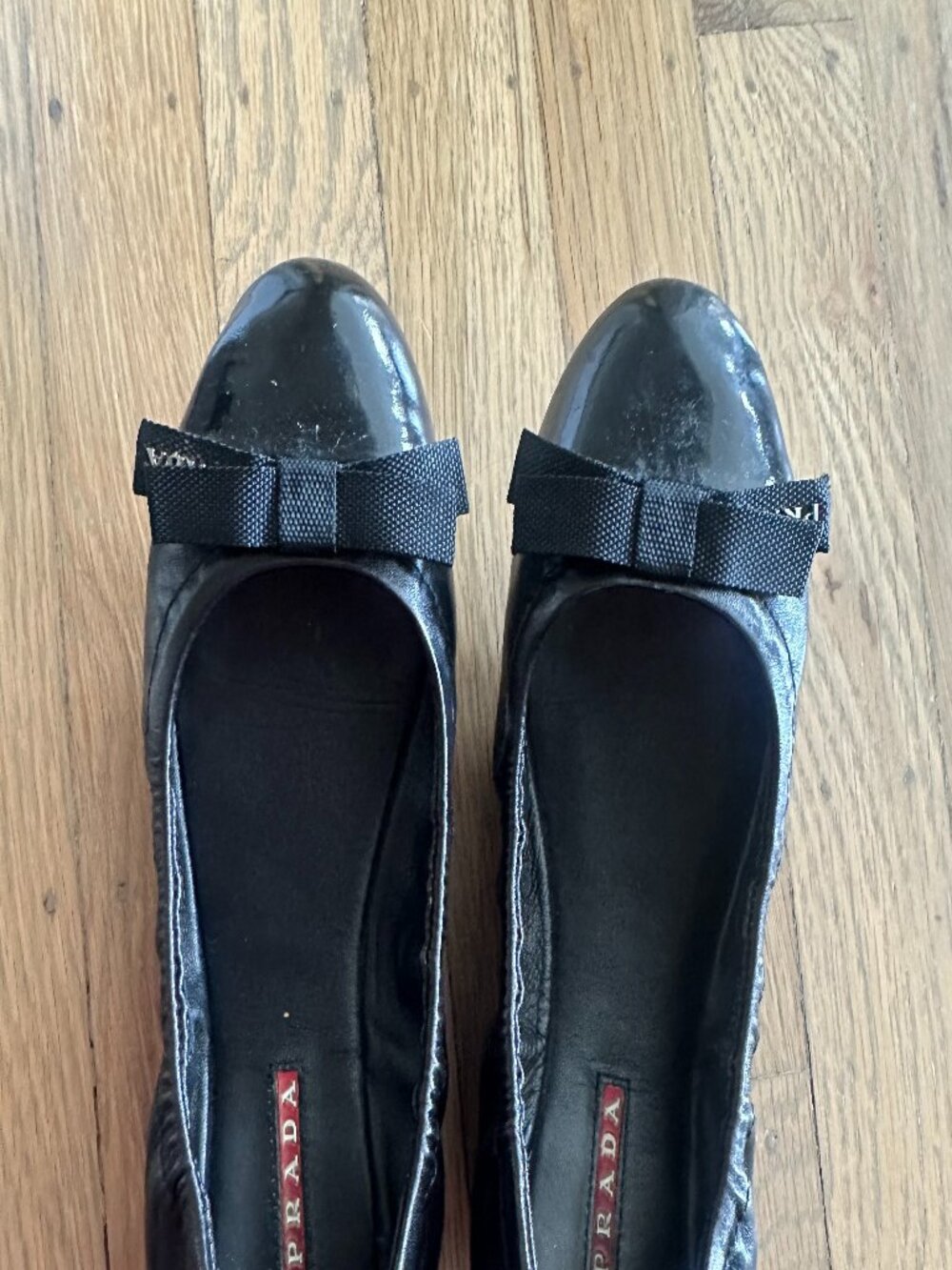 Prada Black Nappa + Vernice Leather Ballet Flats - Size 35.5 - Box & Dust Bag